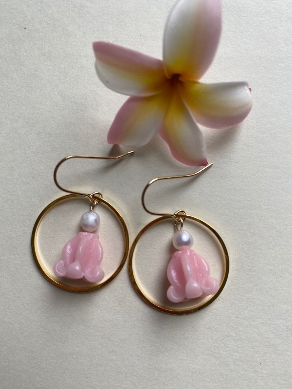 Handmade Pink Crown Flower Hoop Earrings